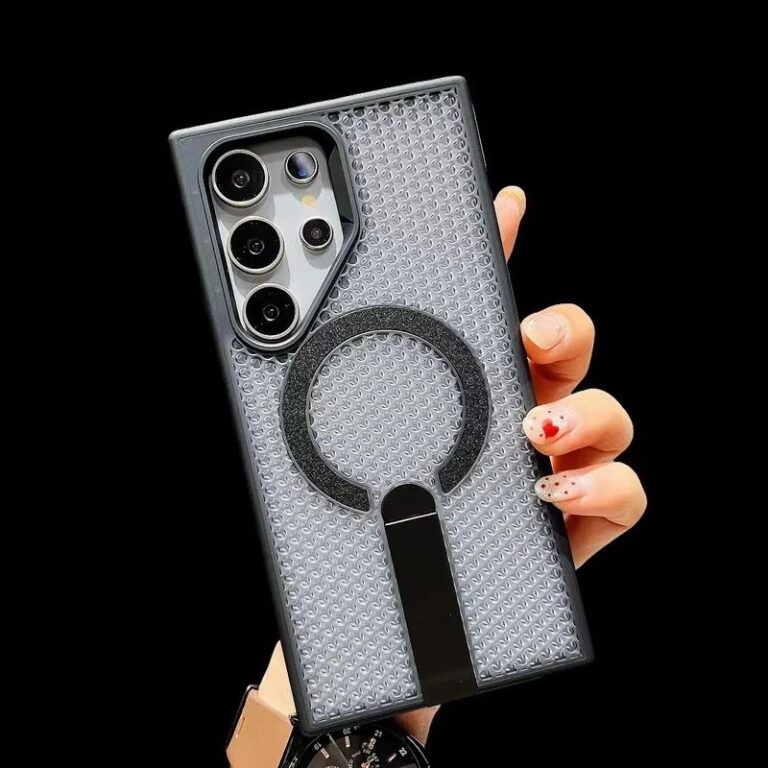Magnetic Holder Stand Breathable Mesh Phone Case Magsafe Shockproof Cover Bumper For Samsung