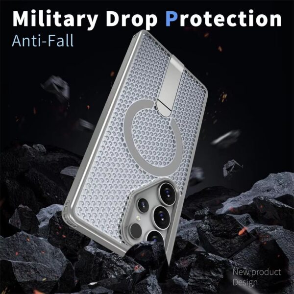 Magnetic Holder Stand Breathable Mesh Phone Case Magsafe Shockproof Cover Bumper For Samsung