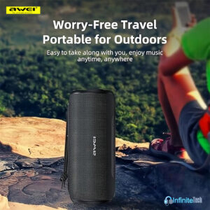 Specification Brand Awei Model AWEI Y669 Waterproof Portable Bluetooth Speaker 31W. Power Output 31W Ip Rating Ipx7 Rated Bluetooth 5.0 Battery capacity 2200mAh Material Aluminum. Charging time 4 Hours. Playtime 12 hours Other Features Dual Speaker, TWS Waterproof Outdoor Dual Speaker connect wirelessly to your smartphone. Descriptions AWEI Y669 Waterproof Portable Bluetooth Speaker 31W Awei Y669 Bluetooth Speaker- is a waterproof bluetooth speaker with superbass system. So you can enjoy yourself a cinema like sound experience. Bass Trumpets and Hifi Stereo Sound make it one of the best speakers in this price range. Easy portability, HD voice call, parallel TWS connectivity make it more aesthetic. Why AWEI Y669 Waterproof Portable Speaker? It has a TWS connection in Parallel. It contains Best Dual Trumpets Bluetooth 5.0 makes connectivity faster than ever Dual Bass Diaphragms for Supreme Bass Hifi and Looseless Audio for Flawless Audio Experience HD Calling System makes voice crystal clear Handy Design increase the portability level Long Battery Life create more room for entertainment IPX7 level of water ressitance AWEI Y669 Waterproof Portable Speaker Features That Amazes You Surging Power From Drive Units with ultra large cavity,subwoofer, upgraded quality create a full range stereo.Professional Low Frequency Radiator offers perfect rhythm and delicate melodies. 360 degree sound production system makes it feel like a concert. Easy to carry with you, so enjoy music anywhere you want. Even if the water because it is IPX7 waterproof. So, enjoy music in anywhere. It can be your campfire in forest or solo trip to the seabeach